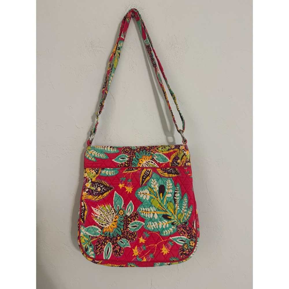 Vera Bradley Triple Zip Hipster Pink Floral Quilted Cotton Crossbody Bag